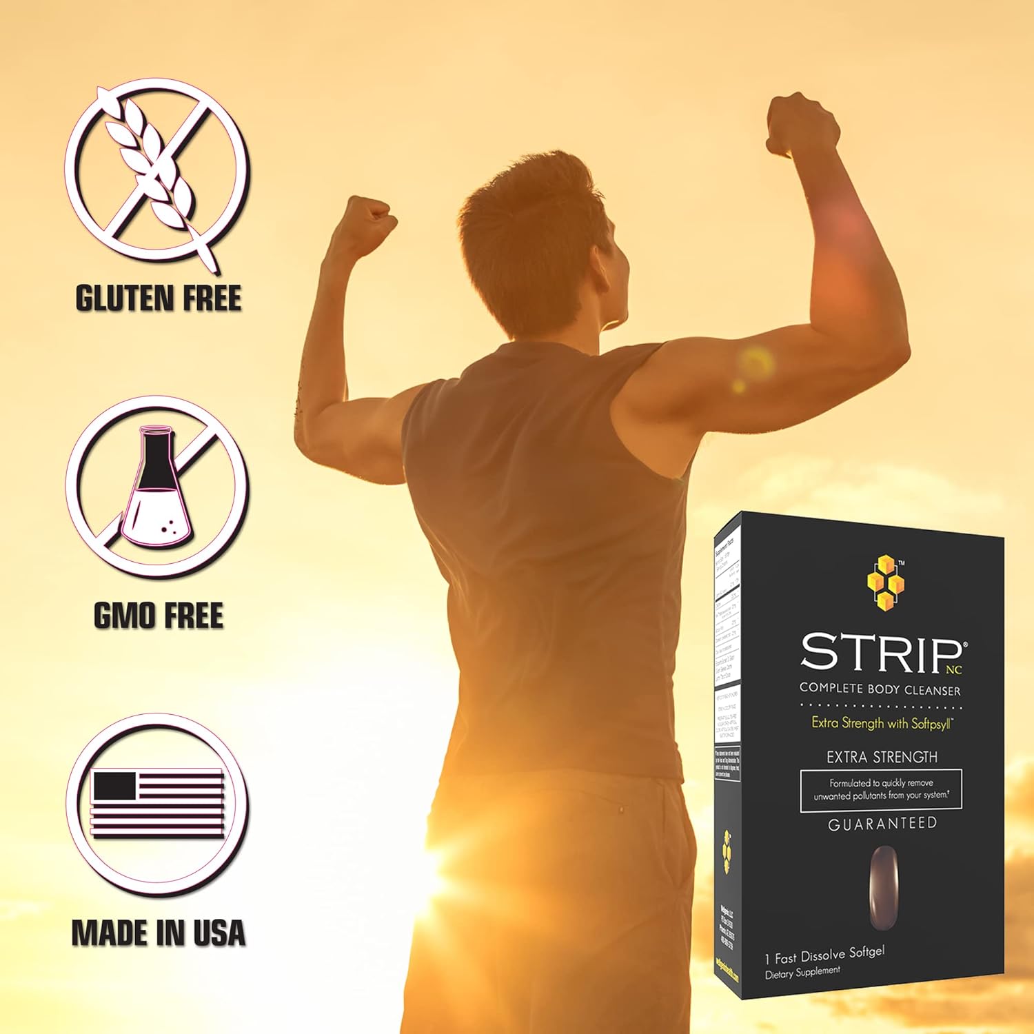 Premium Herbal Detox Cleanse for Rapid Toxin Removal - Wellgenix Strip NC Complete Body Cleanser - 1 Hour Fast Acting Softgel