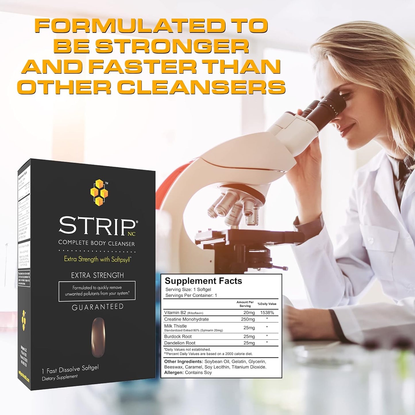 Premium Herbal Detox Cleanse for Rapid Toxin Removal - Wellgenix Strip NC Complete Body Cleanser - 1 Hour Fast Acting Softgel