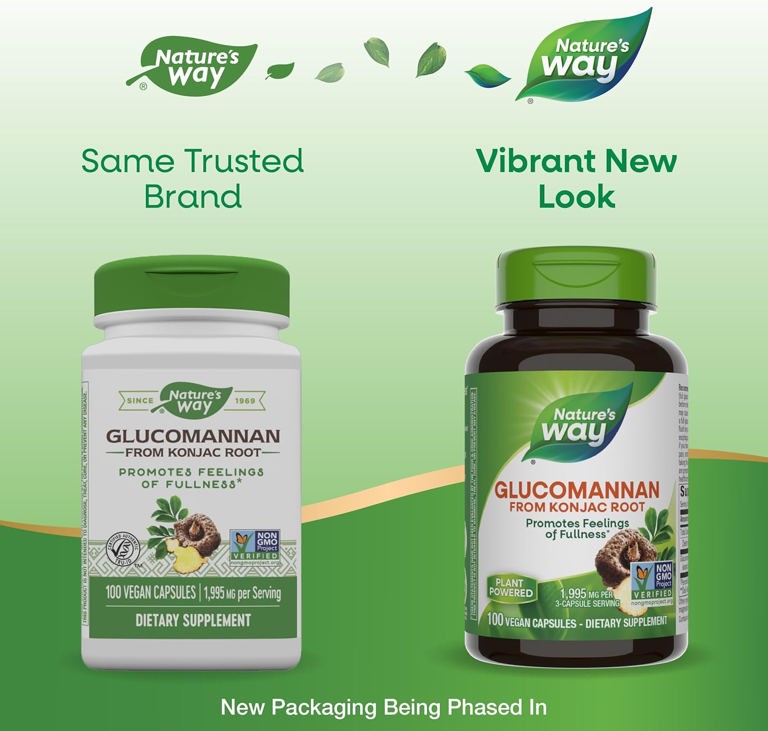 Premium Herbal Glucomannan Supplement from Konjac Root, Supports Fullness, 1,995mg per Serving, Non-GMO, Vegan, 100 Capsules