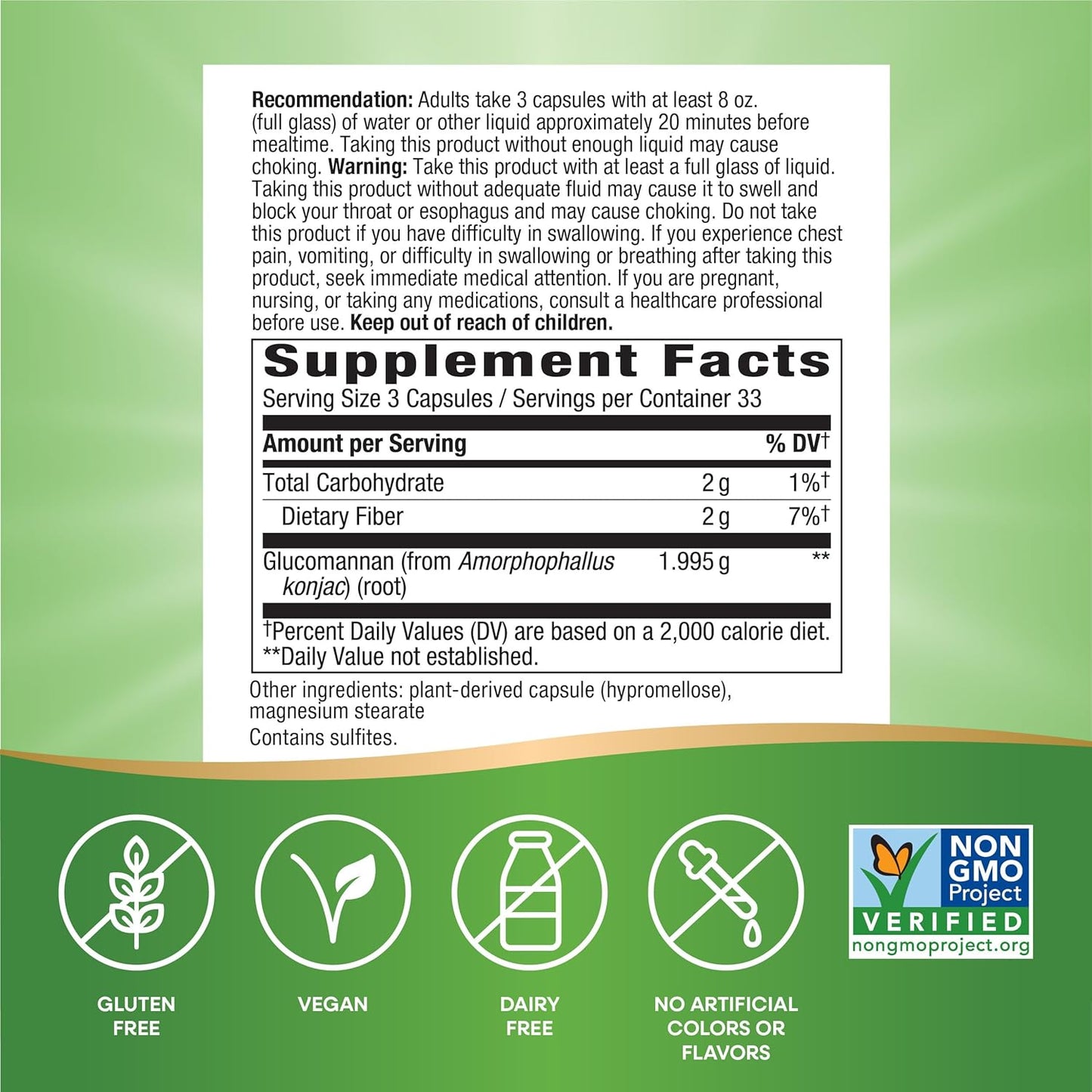 Premium Herbal Glucomannan Supplement from Konjac Root, Supports Fullness, 1,995mg per Serving, Non-GMO, Vegan, 100 Capsules