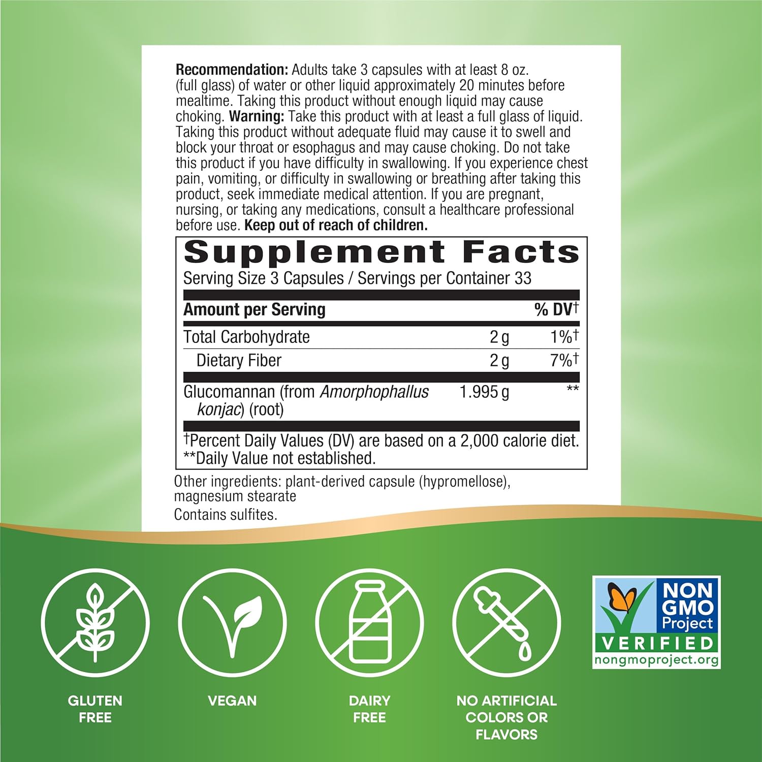 Premium Herbal Glucomannan Supplement from Konjac Root, Supports Fullness, 1,995mg per Serving, Non-GMO, Vegan, 100 Capsules