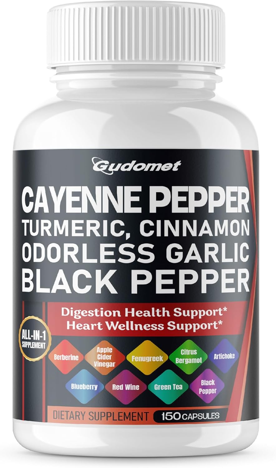 Premium Herbal Supplement with Cayenne Pepper, Turmeric, Garlic, Cinnamon, Fenugreek, and More - 150 Capsules - USA Made