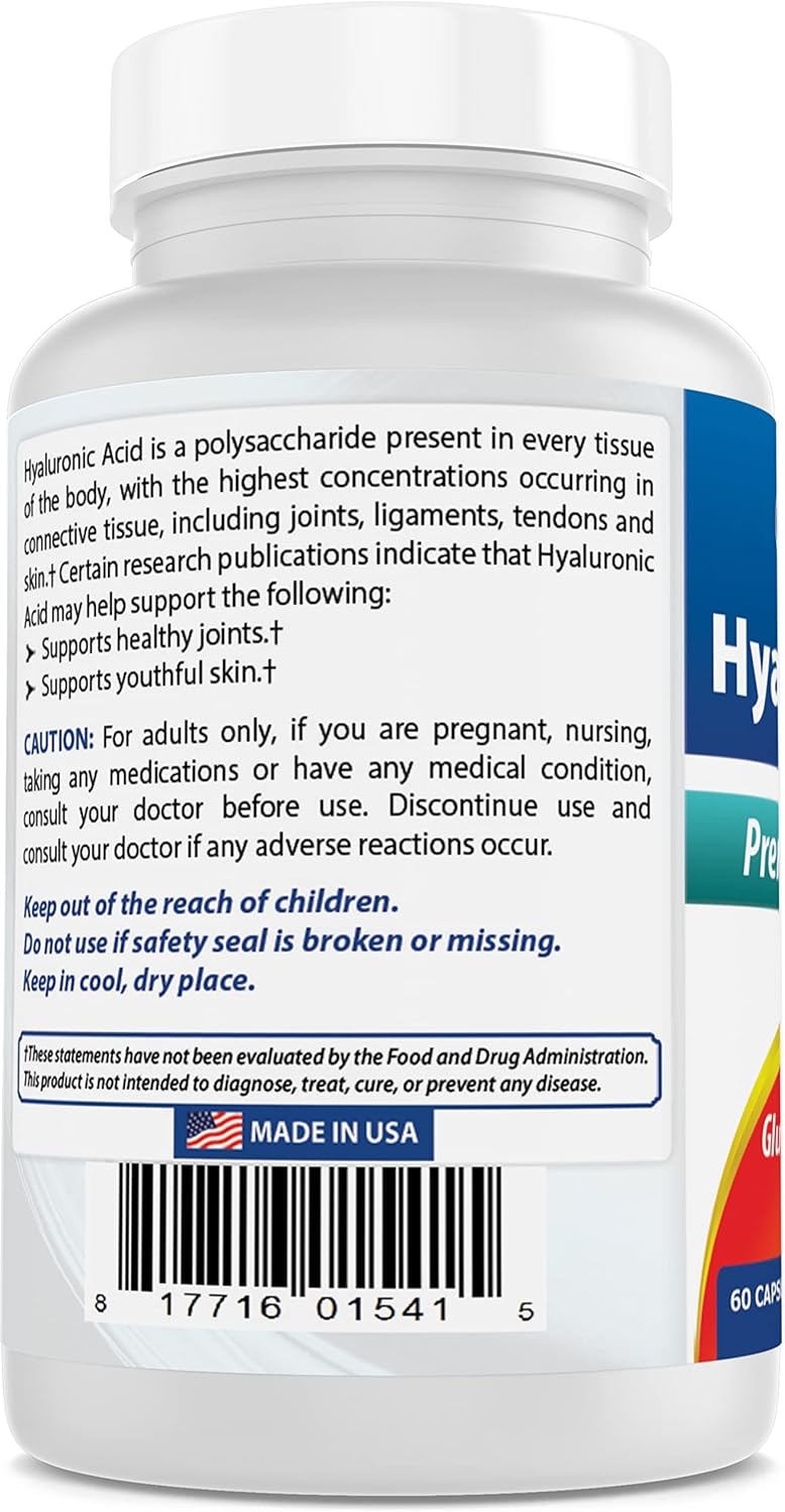 Premium Hyaluronic Acid Capsules - 100mg for Healthy Joints & Youthful Skin - 60 Count