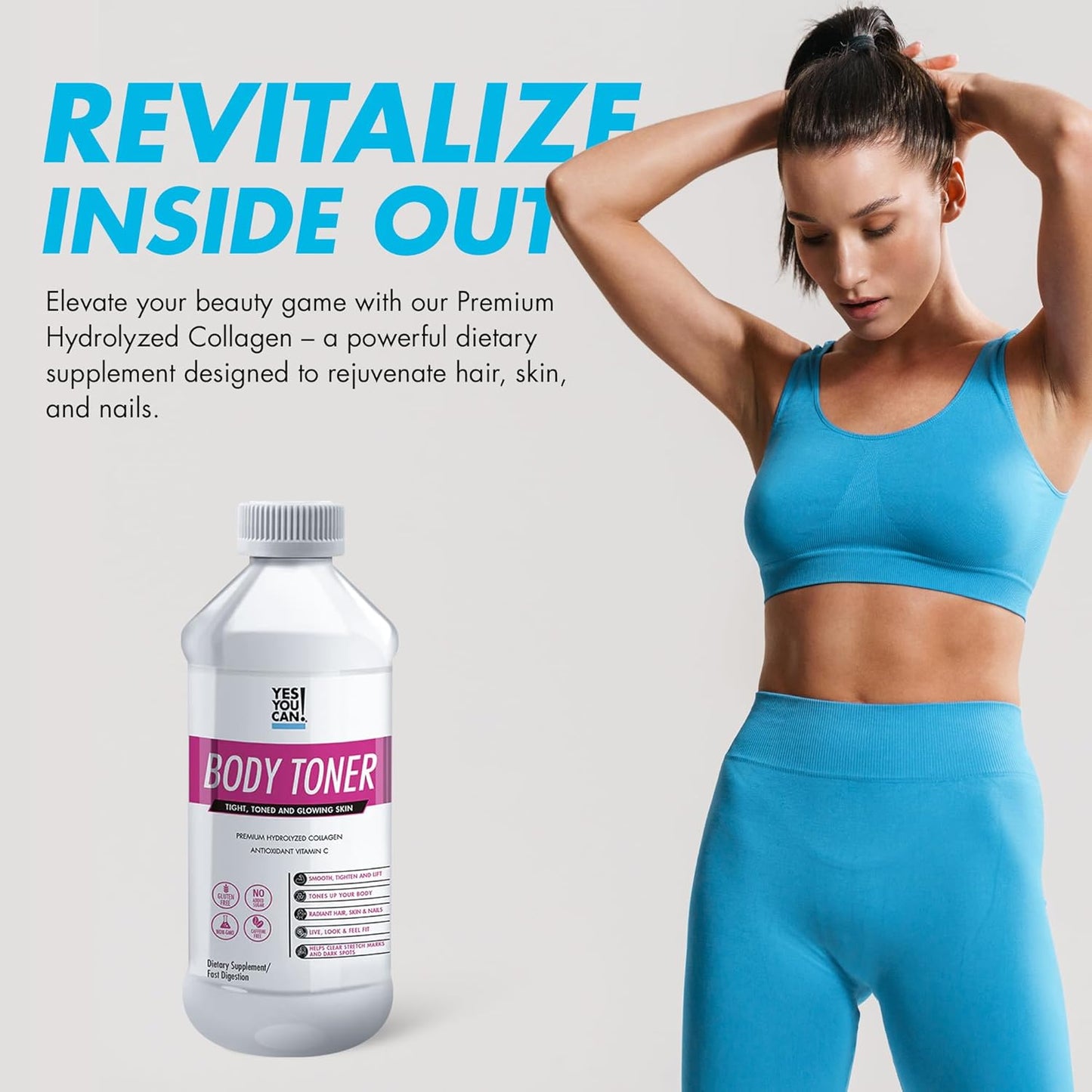 Premium Hydrolyzed Collagen Supplement for Healthy Hair, Skin, and Nails - Body Toning Formula with Vitamin C and Collagen Peptides - 2 Pack of 16 Servings