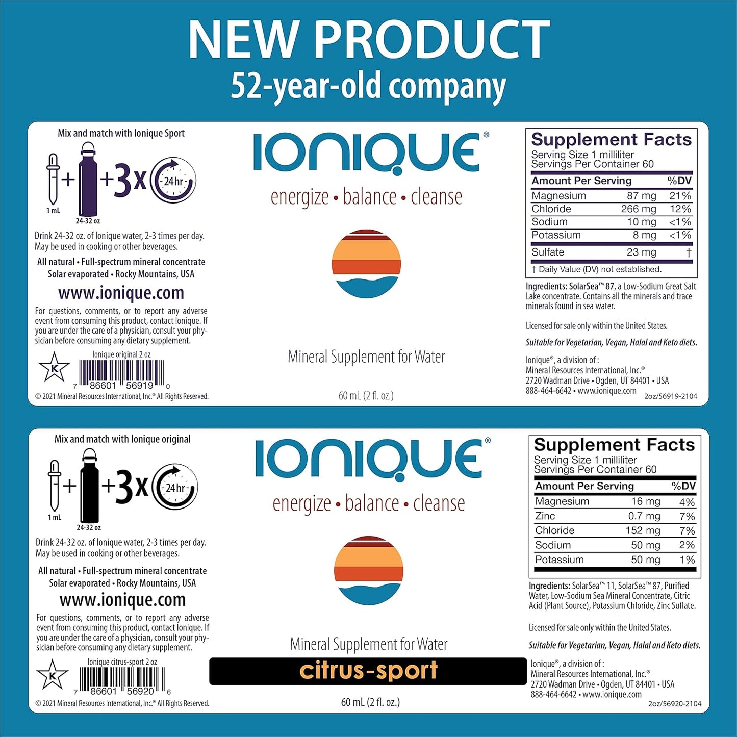 Premium Ionic Mineral Supplement for Enhanced Water - Magnesium, Trace Minerals & Electrolytes - Liquid Drops for Mineralizing Filtered and RO Water - Two 2 oz Bottles