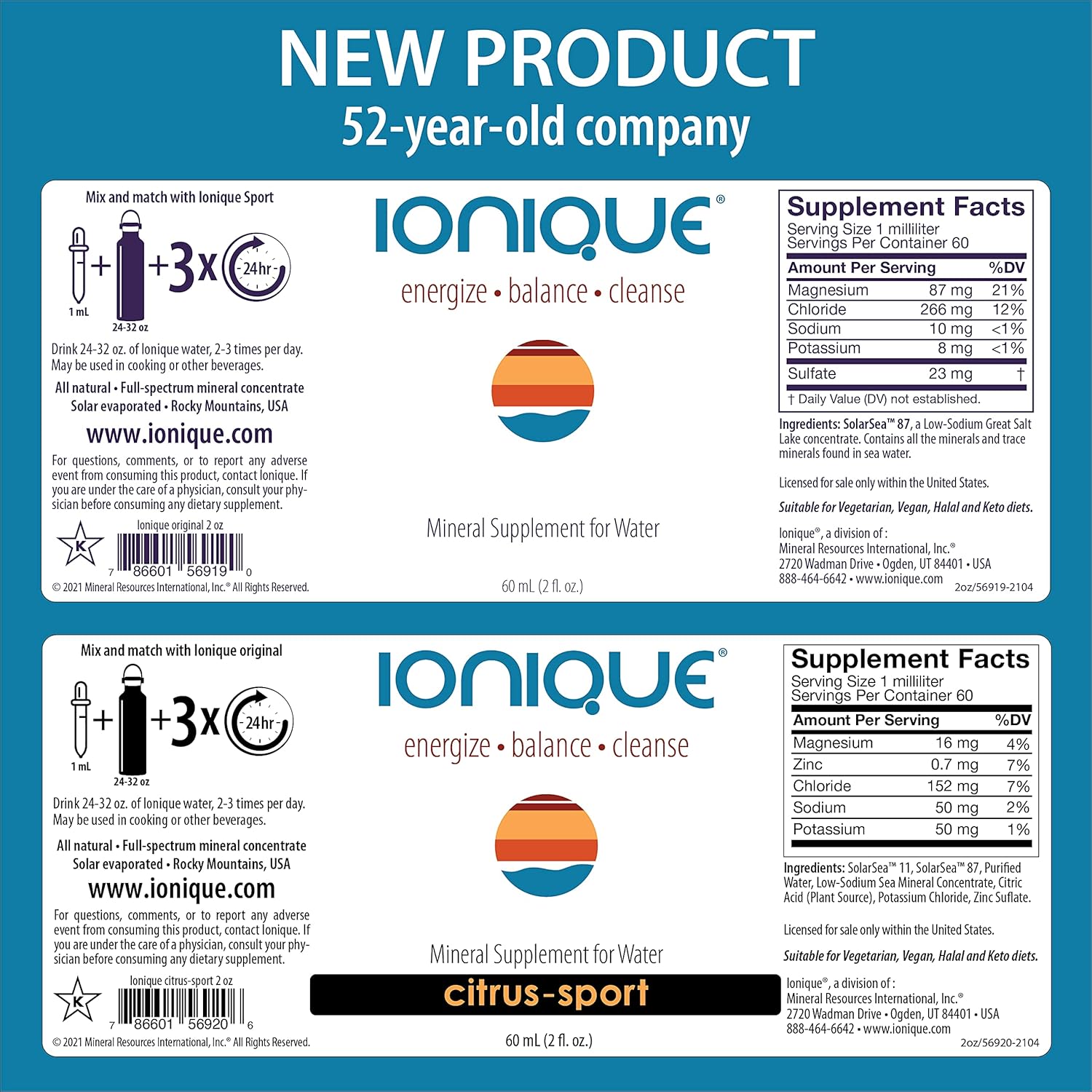 Premium Ionic Mineral Supplement for Enhanced Water - Magnesium, Trace Minerals & Electrolytes - Liquid Drops for Mineralizing Filtered and RO Water - Two 2 oz Bottles