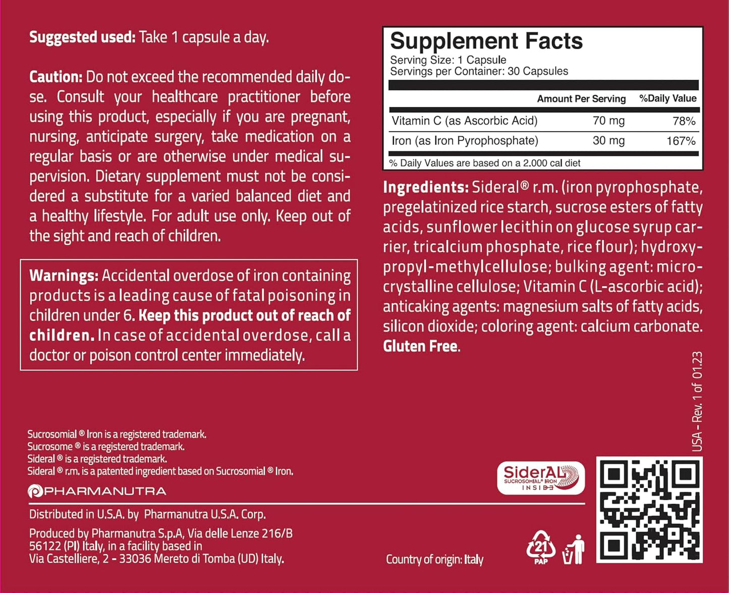 Premium Iron Supplement with Vitamin C for Men & Women - Supports Anemia & Iron Deficiency - High Absorption - Gentle on Stomach - Non-Constipating - 30 Capsules