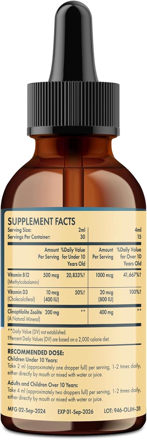 Premium Itharoventis Zeolite Liquid Detox with Methyl B12 & D3 for Kids and Adults - Gentle Heavy Metal Detox, Energy, Focus - Monk Fruit Flavor - 2 Fl Oz