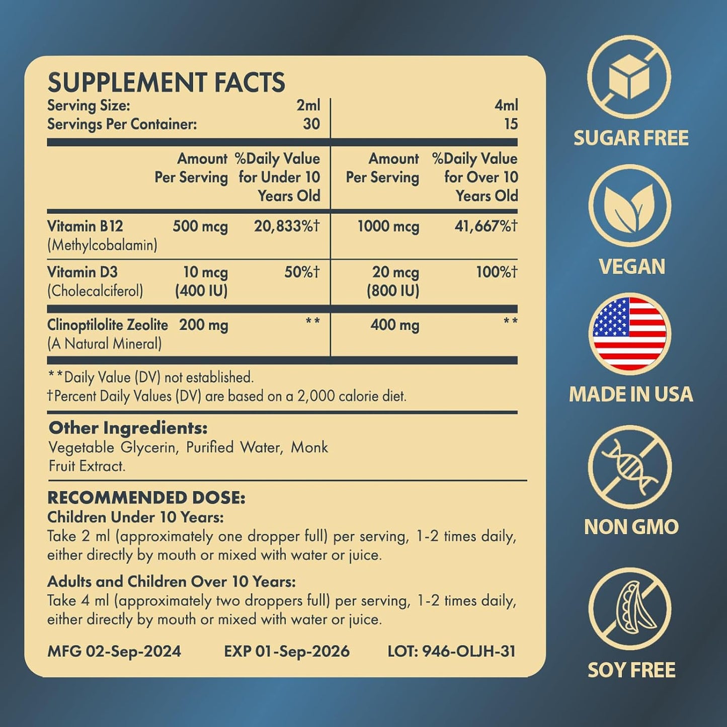 Premium Itharoventis Zeolite Liquid Detox with Methyl B12 & D3 for Kids and Adults - Gentle Heavy Metal Detox, Energy, Focus - Monk Fruit Flavor - 2 Fl Oz