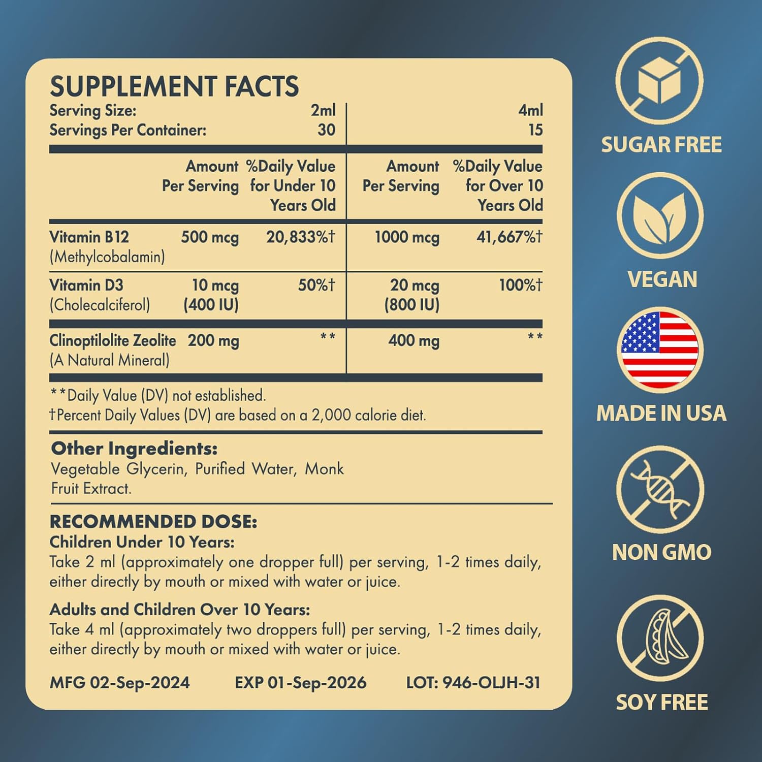 Premium Itharoventis Zeolite Liquid Detox with Methyl B12 & D3 for Kids and Adults - Gentle Heavy Metal Detox, Energy, Focus - Monk Fruit Flavor - 2 Fl Oz