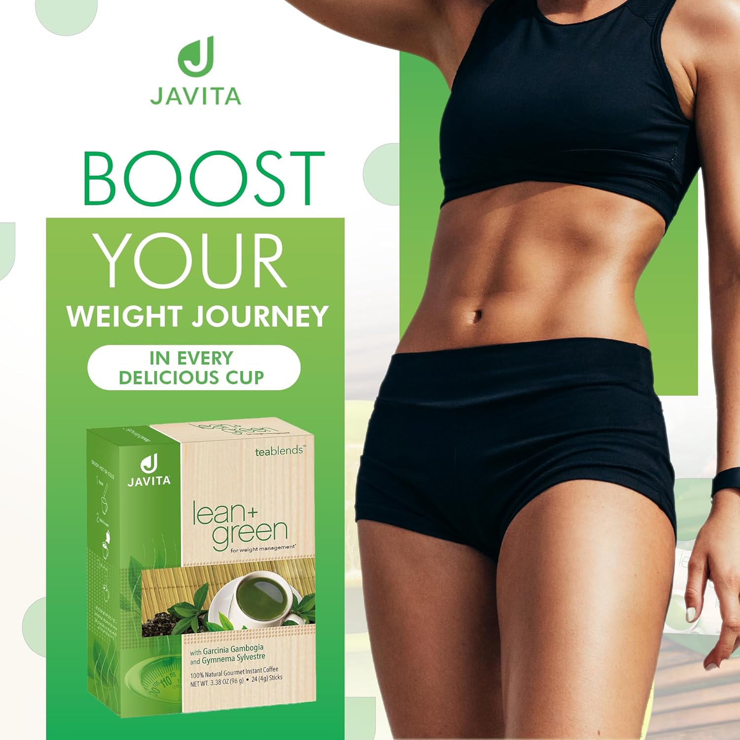 Premium Javita Lean + Green Tea Blend with Garcinia Cambogia & Gymnema Sylvestre for Weight Management - 24 ct Box