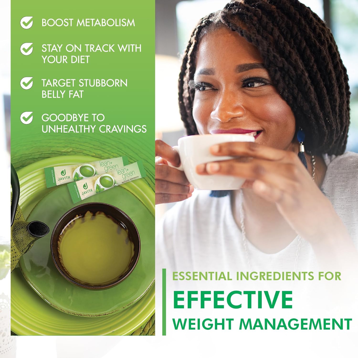 Premium Javita Lean + Green Tea Blend with Garcinia Cambogia & Gymnema Sylvestre for Weight Management - 24 ct Box