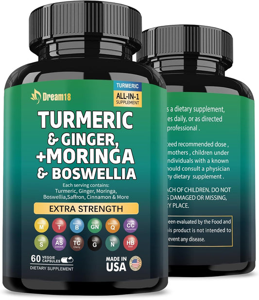 Premium Joint Support Supplement with Turmeric, Ginger, Moringa, Boswellia, and Saffron - 60 Capsules - Women and Men - Ceylon Cinnamon, Quercetin, Tart Cherry - Made in USA