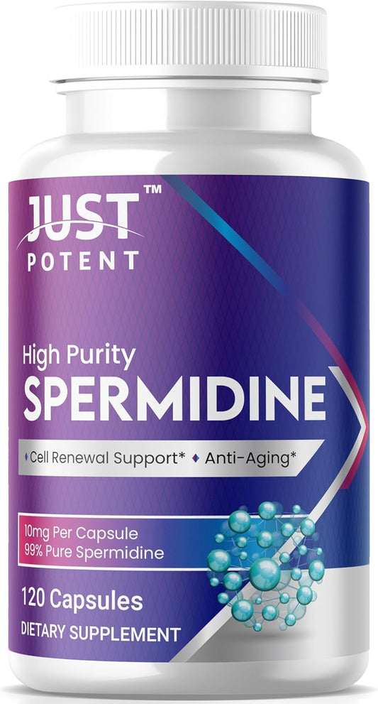 Premium Just Potent 99% Purity Spermidine Supplement | 120 Capsules, 10mg Each | 4-Month Supply for Cell Renewal & Anti-Aging
