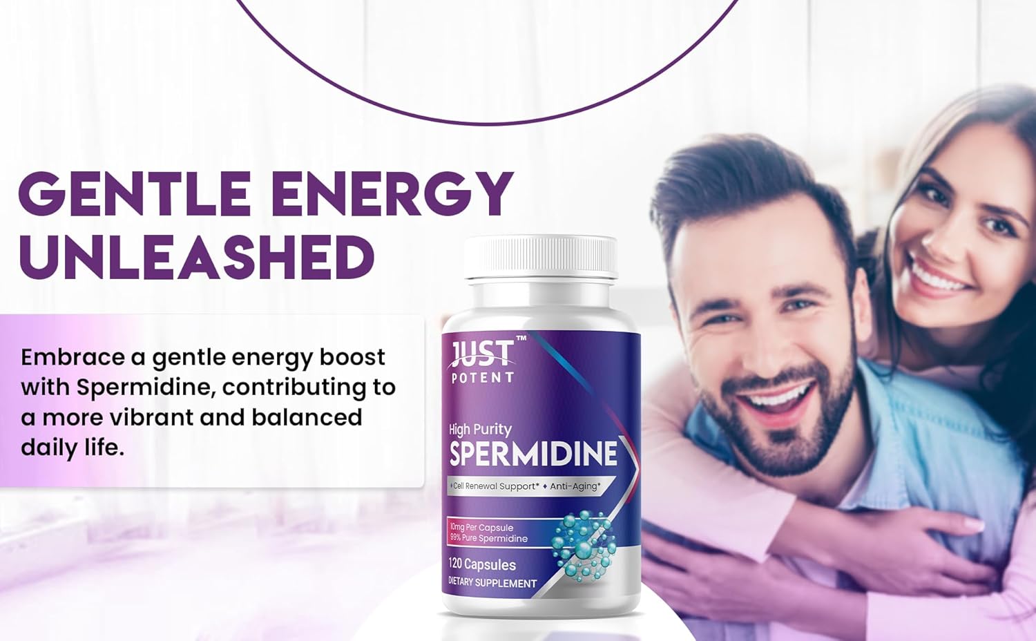 Premium Just Potent 99% Purity Spermidine Supplement | 120 Capsules, 10mg Each | 4-Month Supply for Cell Renewal & Anti-Aging
