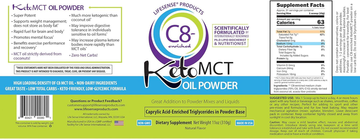 Premium Keto-Friendly MCT Oil Powder - Unflavored Coconut Oil Source, Developed by PhD Nutrition for Brain and Body Fuel