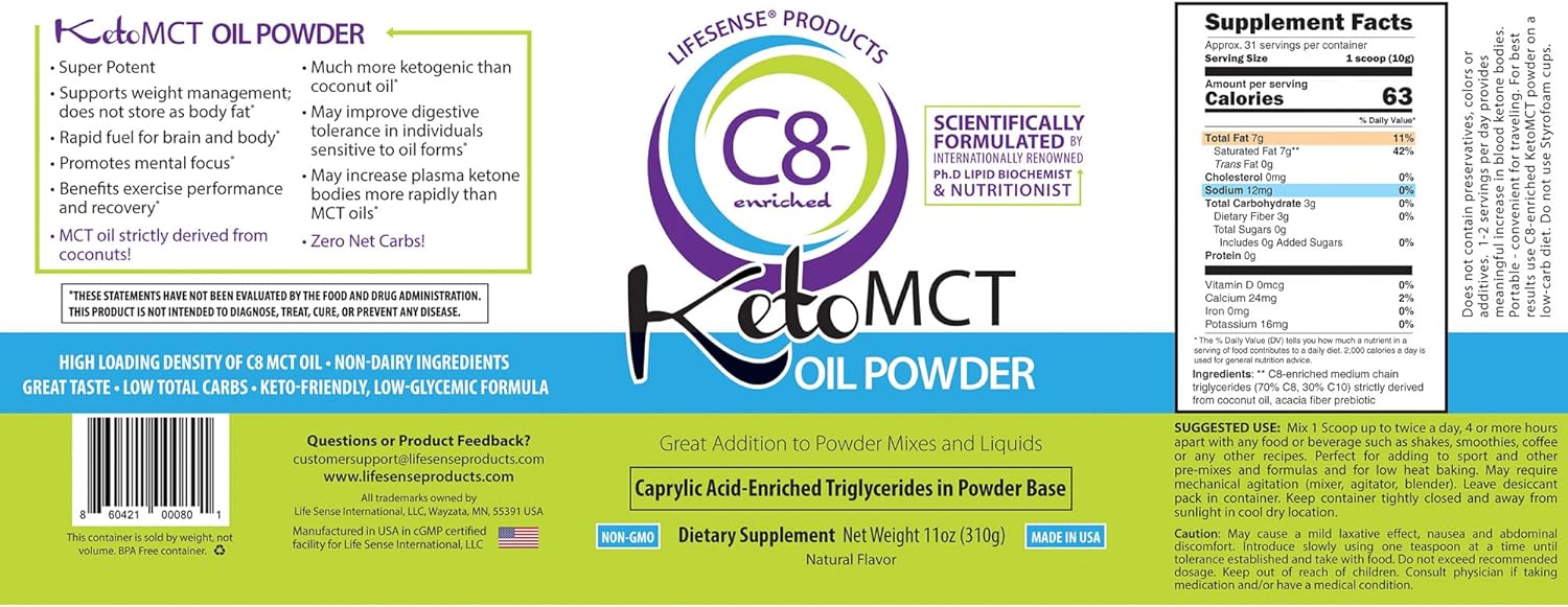 Premium Keto-Friendly MCT Oil Powder - Unflavored Coconut Oil Source, Developed by PhD Nutrition for Brain and Body Fuel