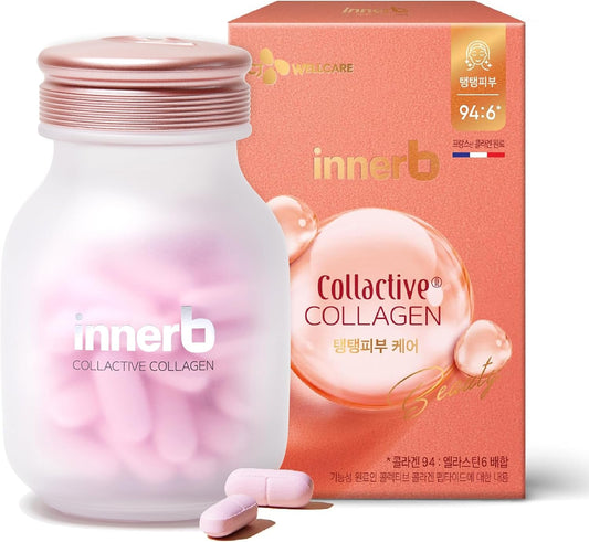 Premium Korean Skin Care Supplement for Firm Skin Elasticity - CJwellcare Innerb Glow Capsule Collagen (28 Servings) with Elastin and Vitamin C