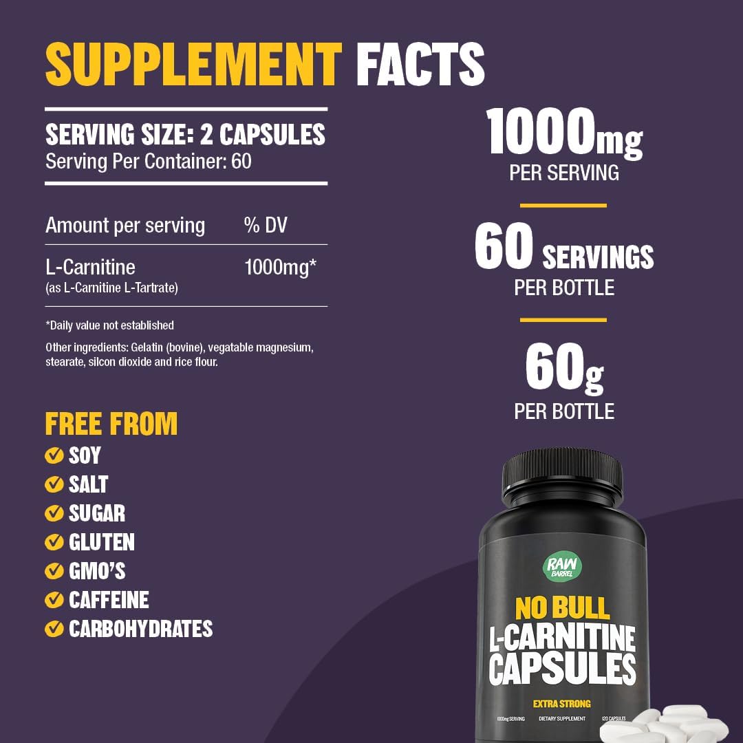 Premium L-Carnitine Capsules for Cognitive Function, 500mg, Keto-Friendly for Men and Women