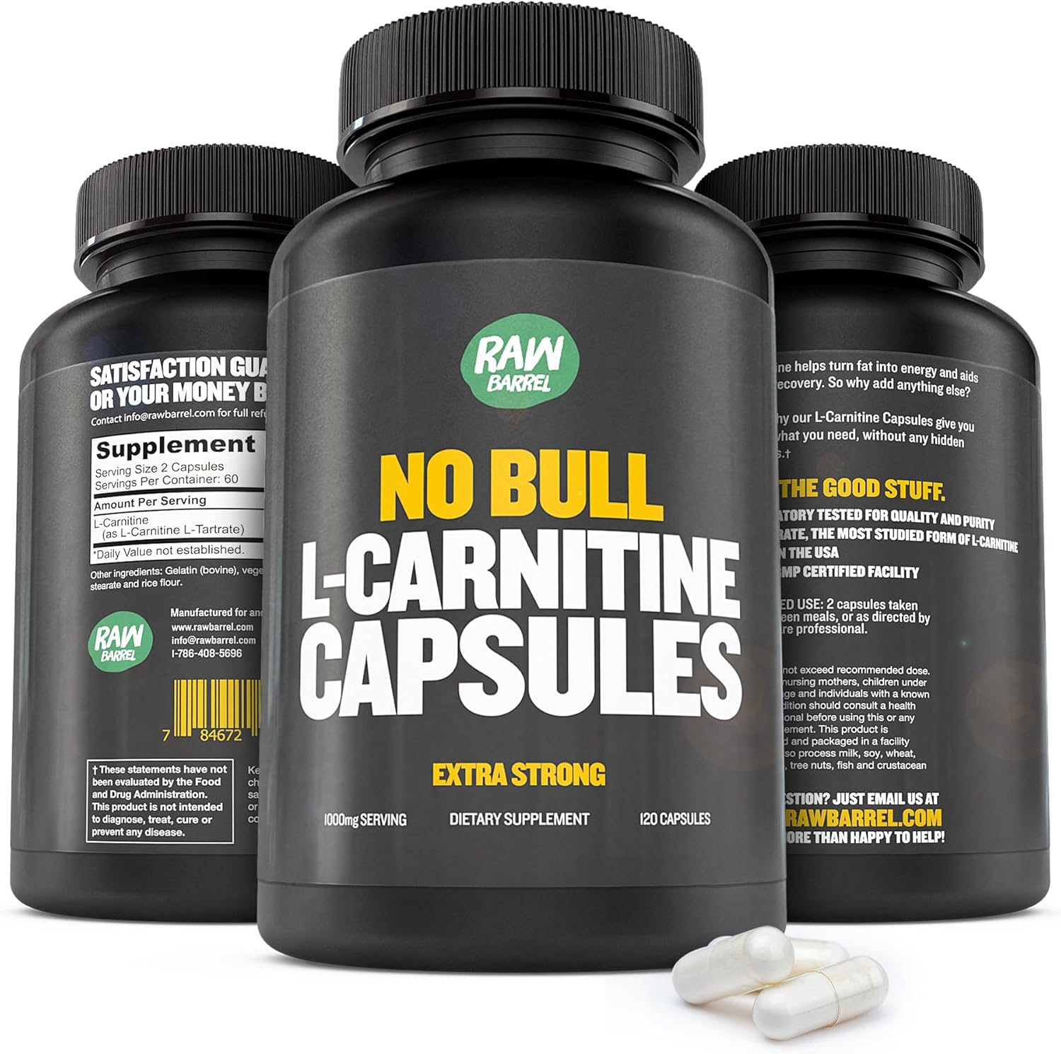 Premium L-Carnitine Capsules for Cognitive Function, 500mg, Keto-Friendly for Men and Women