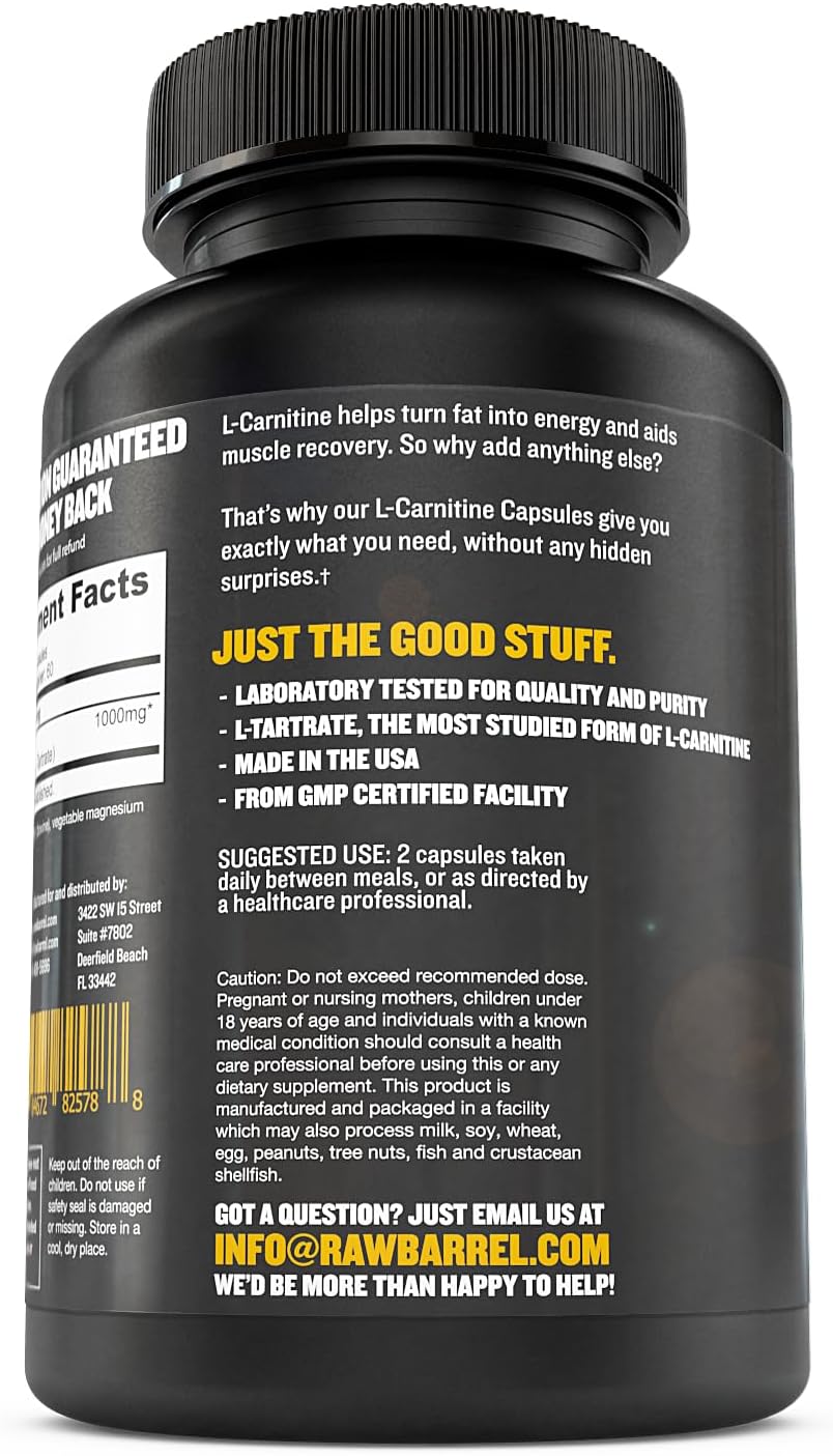 Premium L-Carnitine Capsules for Cognitive Function, 500mg, Keto-Friendly for Men and Women