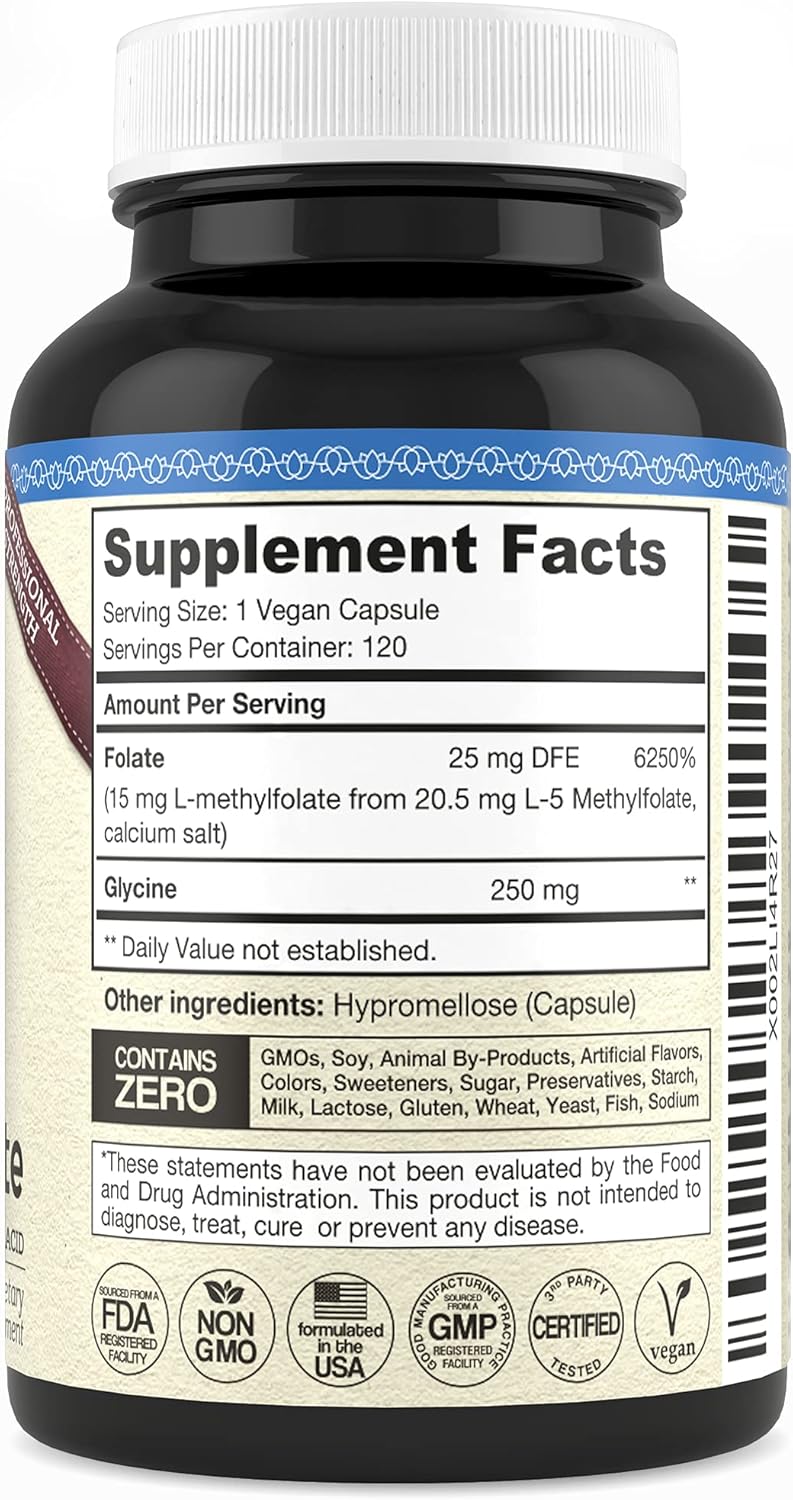 Premium L-Methylfolate 15mg Supplement - 120 Vegan Capsules for Mood & Homocysteine - 5-MTHF Active Folate - Non-GMO, Gluten-Free - Brain Support & Methylation - No Fillers - Teraputics