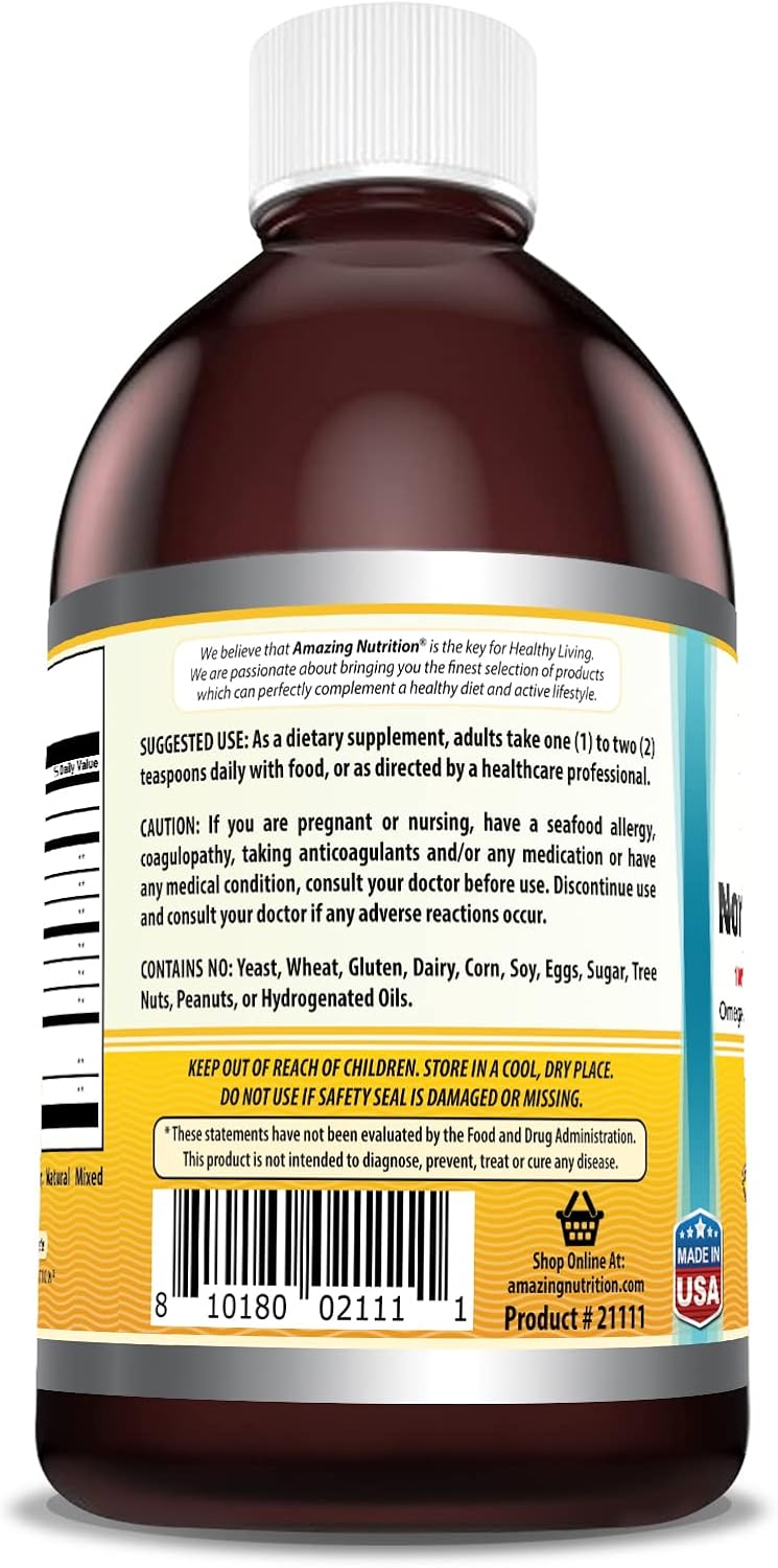 Premium Lemon-Flavored Norwegian Cod Liver Oil Supplement - 16 Oz (473 ml) - Non-GMO & Gluten Free - High-Quality Extraction from Norwegian Waters