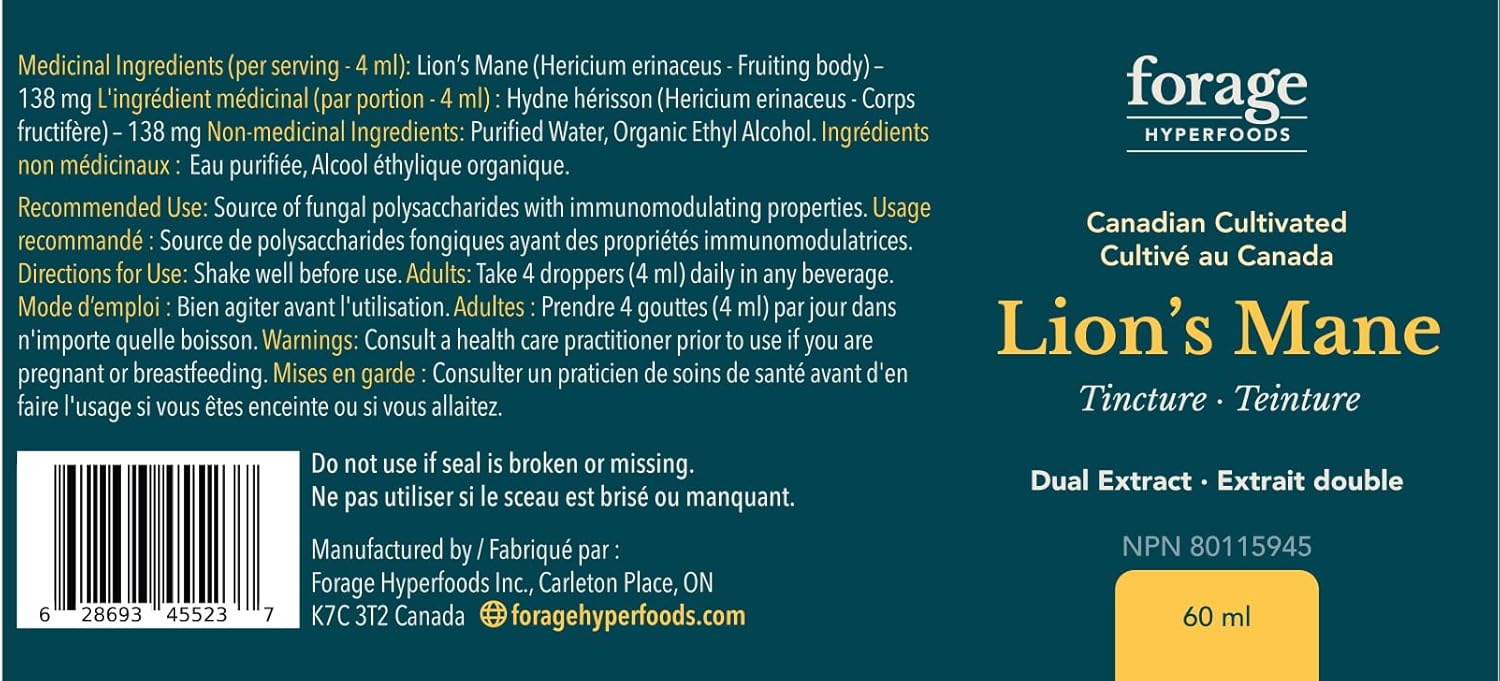 Premium Lion’s Mane Tincture for Memory and Nerve Support, 60ml - Dual Extract Mushroom Supplement by Forage Hyperfoods