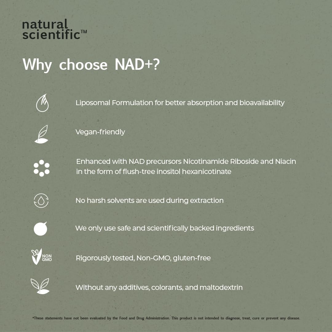 Premium Liposomal NAD Supplement with NR and Niacin for Longevity and Cognitive Health - 30-Day Supply - 60 Capsules