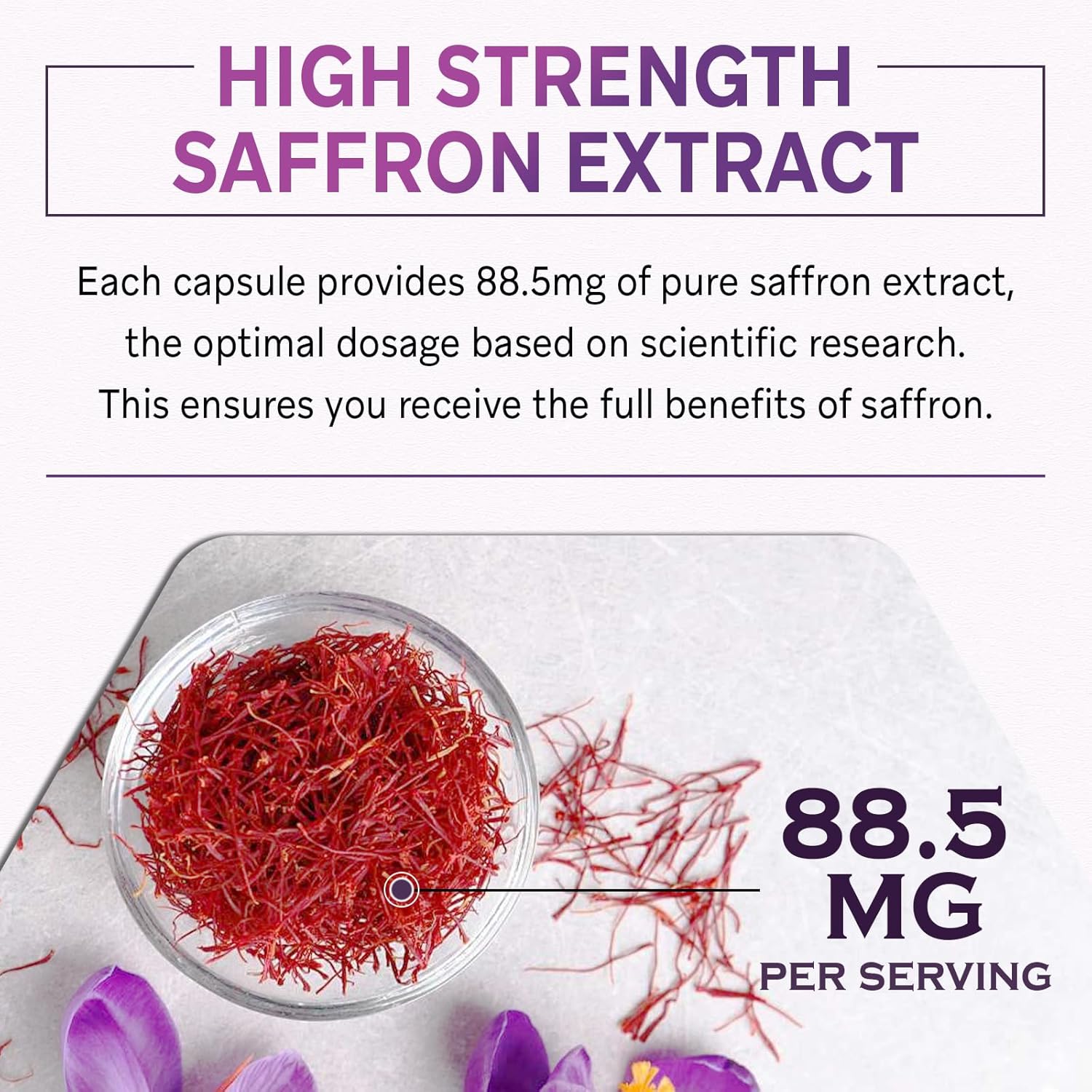 Premium Liposomal Saffron Supplements 88.5 mg - High Absorption 100% Pure Extract Capsules - Mood, Energy, Vision & Focus Support - 60 Vegan Capsules
