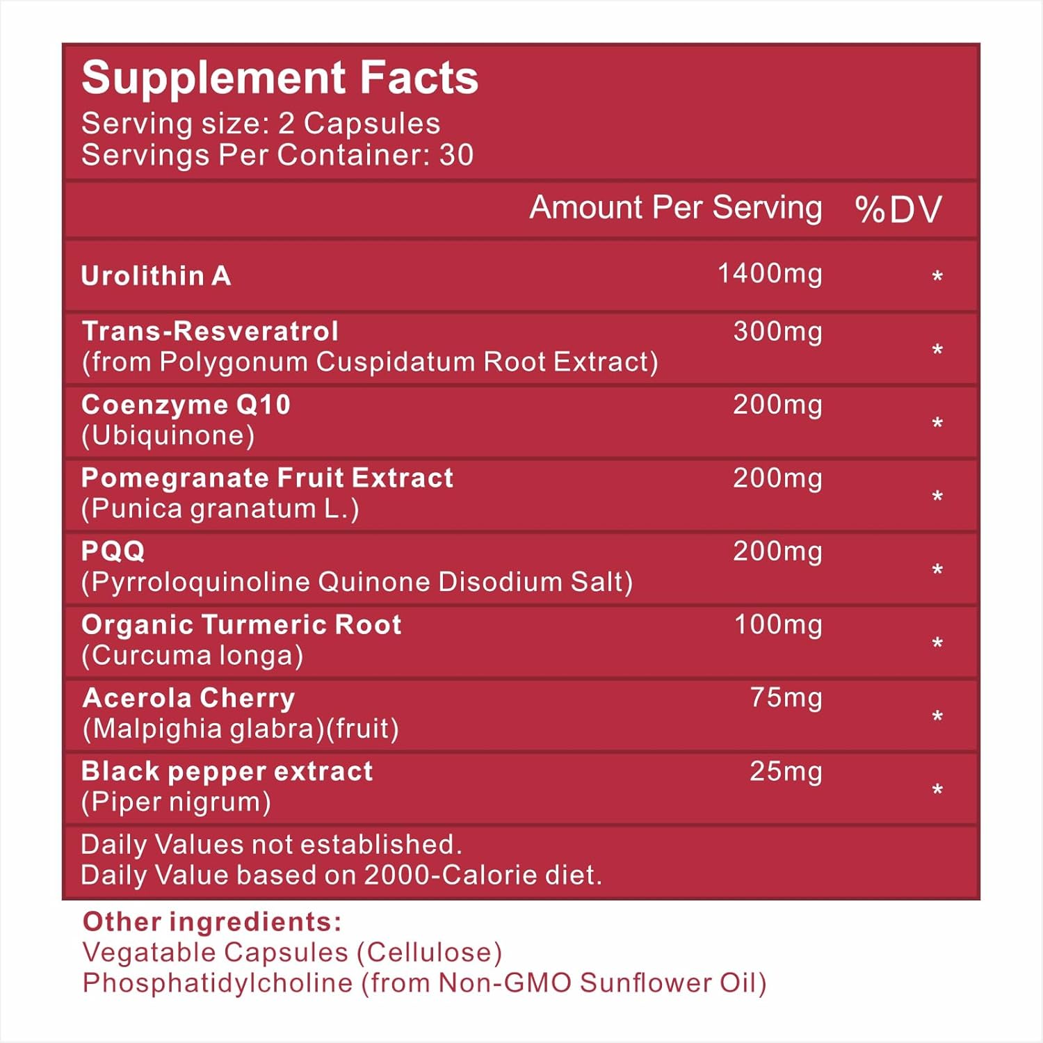 Premium Liposomal Urolithin A Supplement 2500mg with Resveratrol, CoQ10, Pomegranate Fruit Extract - Boost Cellular Energy, Gluten Free - 180 Capsules