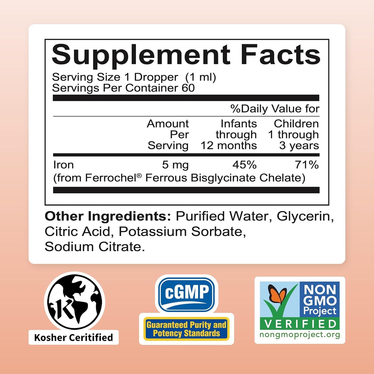 Premium Liquid Iron Supplement for Baby, Infant, Kids & Children - Non-GMO, Kosher, 2 Fl. Oz - Supports Anemia & Healthy Hemoglobin Levels