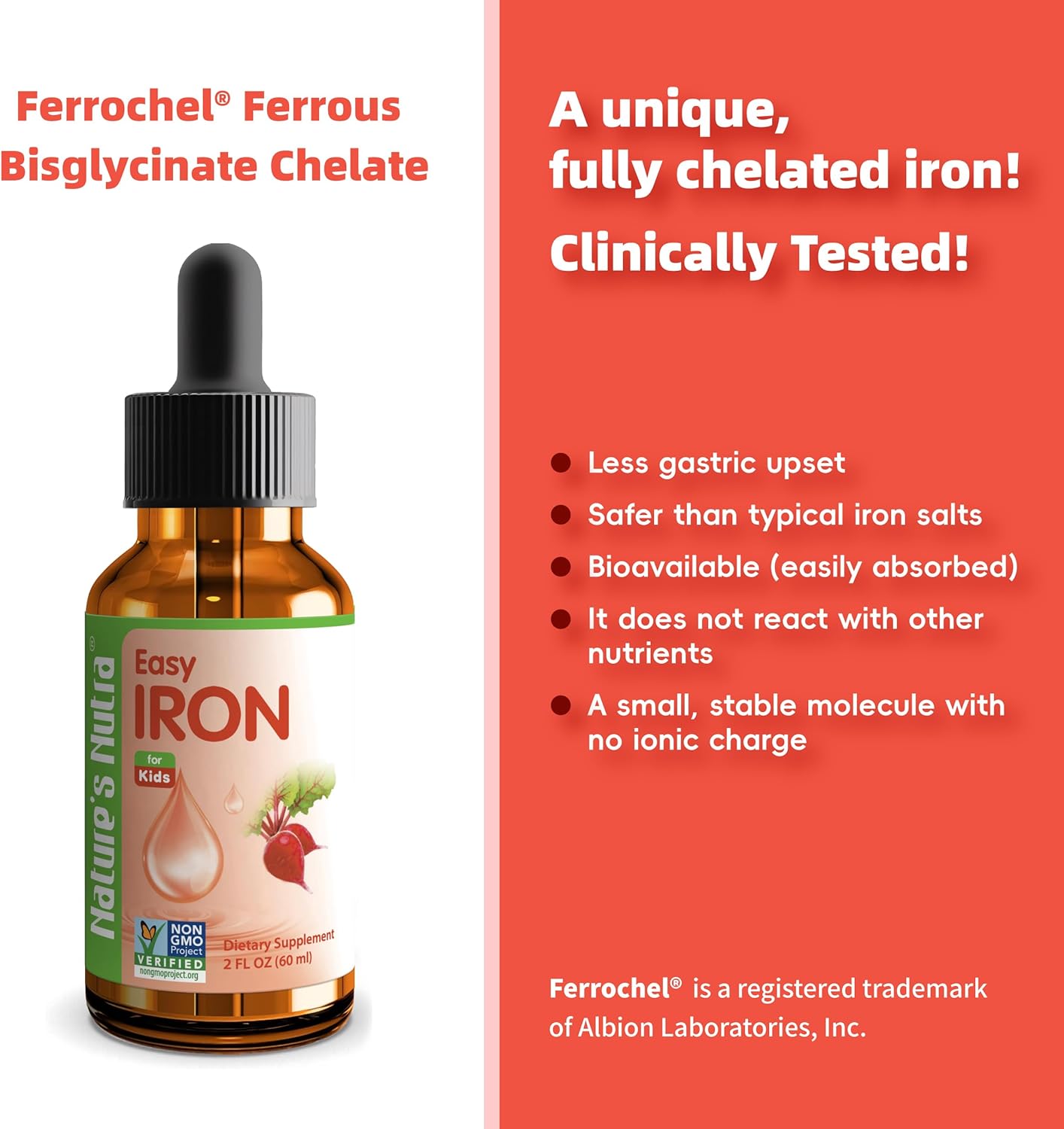 Premium Liquid Iron Supplement for Baby, Infant, Kids & Children - Non-GMO, Kosher, 2 Fl. Oz - Supports Anemia & Healthy Hemoglobin Levels