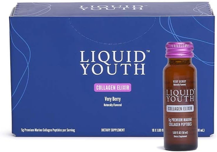 Premium Liquid Marine Collagen Shot for Hair, Skin, Nail, Bone & Joint Health - Very Berry Flavor - Travel-Friendly - 10 Servings