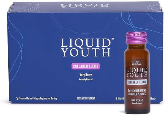Premium Liquid Marine Collagen Shot for Hair, Skin, Nail, Bone & Joint Health - Very Berry Flavor - Travel-Friendly - 10 Servings