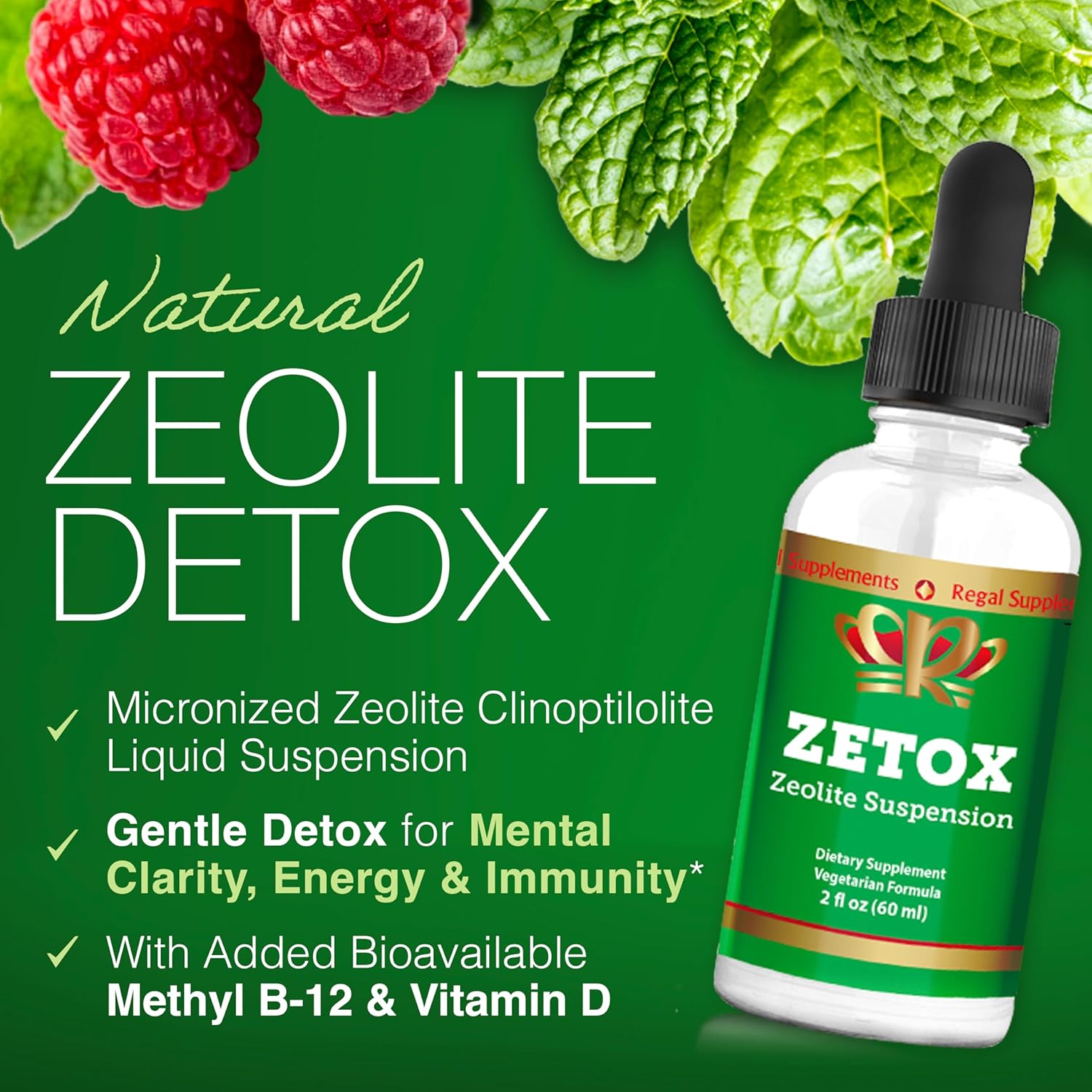 Premium Liquid Zeolite Detox Drops for Kids and Adults - Methyl Vitamin B12 and D3 Infused - Supports Daily Detox, Energy, and Focus - 60 Servings