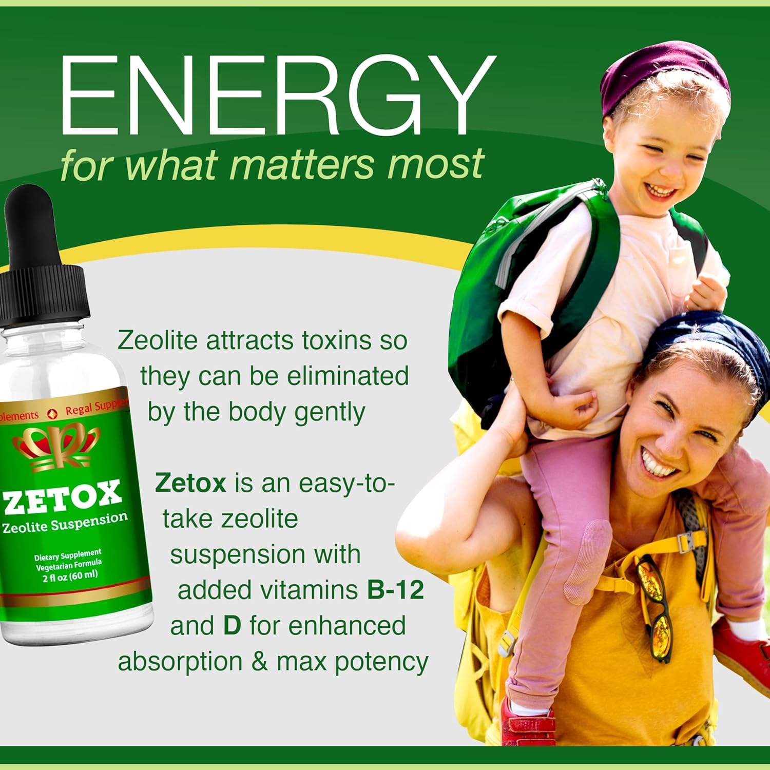 Premium Liquid Zeolite Detox Drops for Kids and Adults - Methyl Vitamin B12 and D3 Infused - Supports Daily Detox, Energy, and Focus - 60 Servings