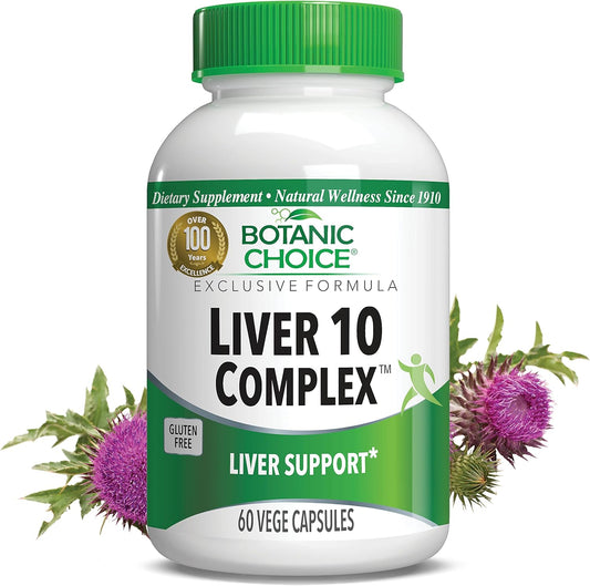 Premium Liver Health Support Supplement with Milk Thistle Extract, Lecithin, Curcumin - Botanic Choice Liver 10 Complex - 60 Pills