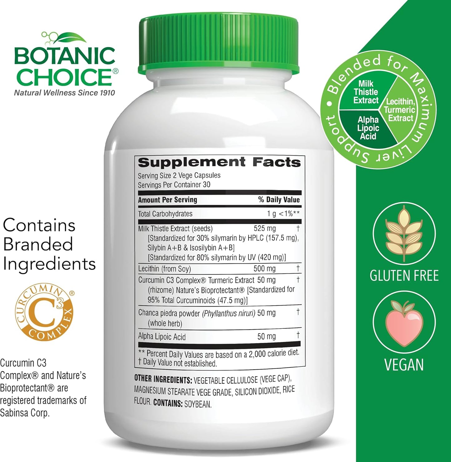 Premium Liver Health Support Supplement with Milk Thistle Extract, Lecithin, Curcumin - Botanic Choice Liver 10 Complex - 60 Pills