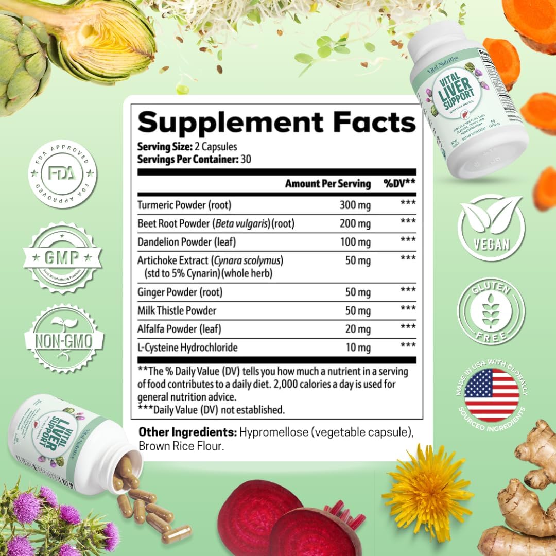 Premium Liver Support Supplement with Milk Thistle - Vital Nutritive Liver Cleanse Formula for Healthy Liver Function