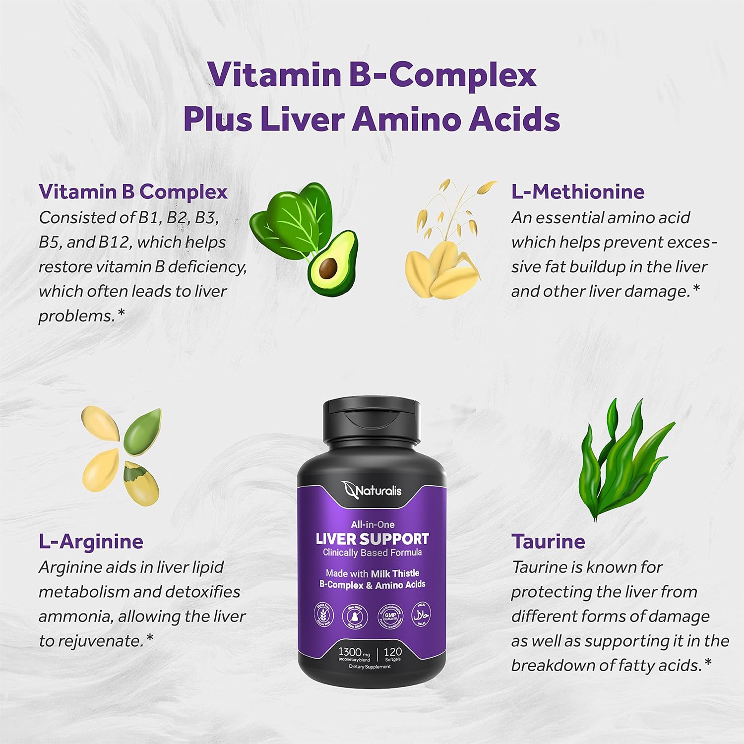Premium Liver Support Supplement with Naturalis Silymarin Milk Thistle 1300mg, B Complex, Amino Acids - 13-in-1 Liver Cleanse, Detox, Repair - 120 Softgels