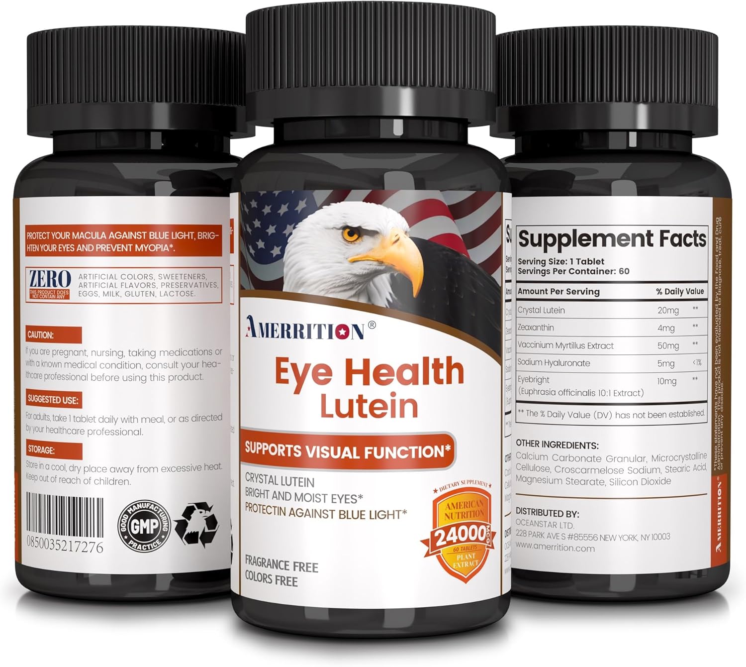 Premium Lutein and Zeaxanthin Eye Health Supplement for Vision Support - Natural Eye Vitamin Tablets - 60ct Bottle - Non-GMO and Gluten-Free