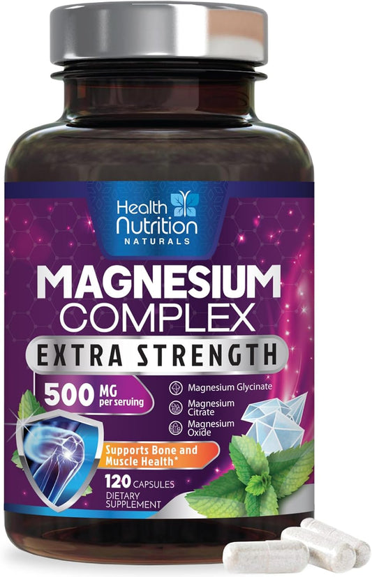 Premium Magnesium Citrate Capsules 500mg - Muscle, Nerve, Bone & Heart Health Support - High Absorption Complex - Gluten Free - Non-GMO - 120 Capsules