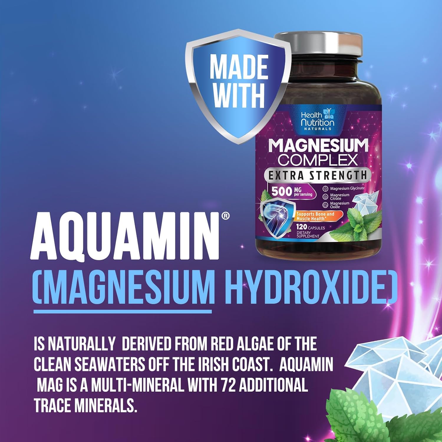 Premium Magnesium Citrate Capsules 500mg - Muscle, Nerve, Bone & Heart Health Support - High Absorption Complex - Gluten Free - Non-GMO - 120 Capsules