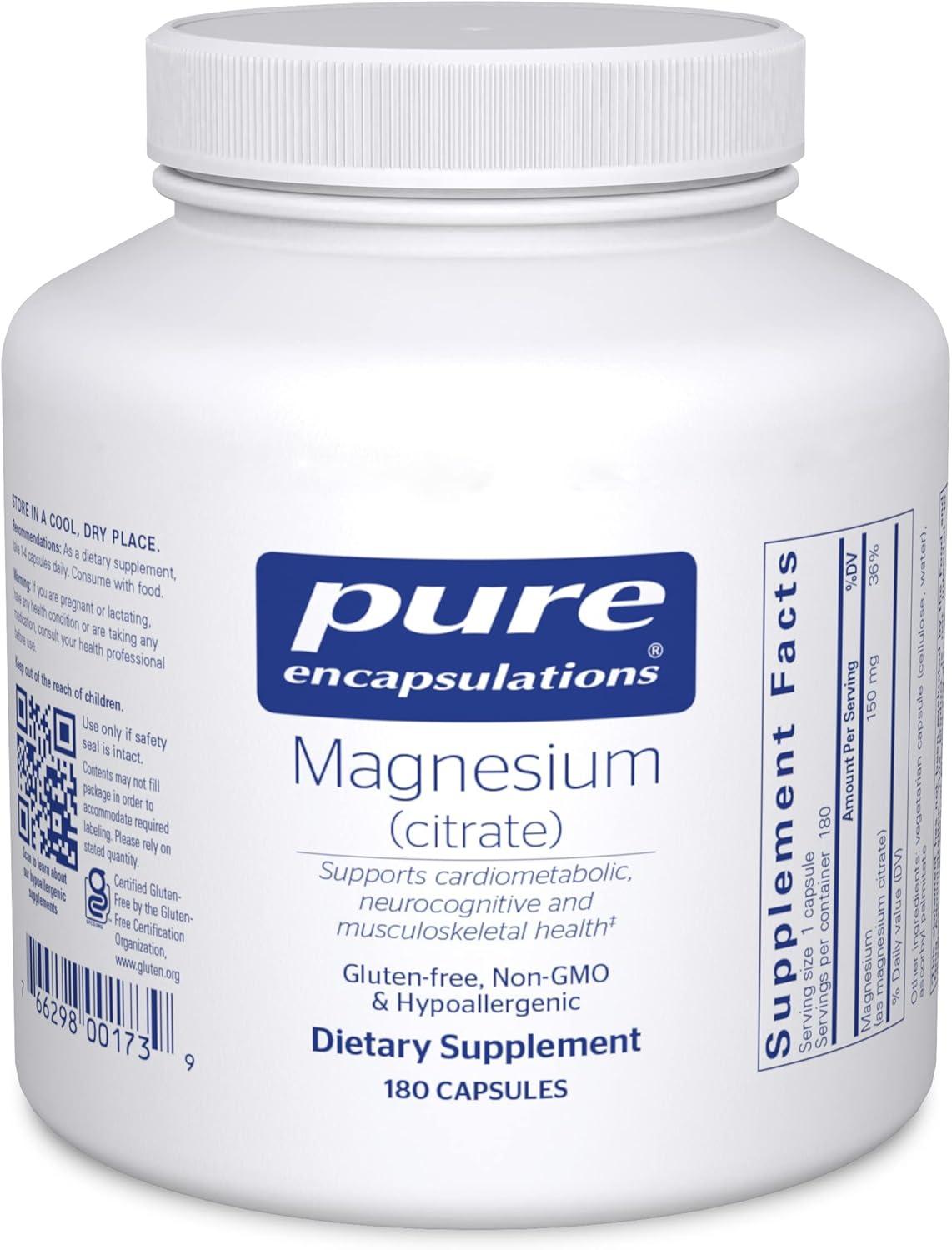 Premium Magnesium Citrate Supplement for Sleep, Heart, Bones, Energy - 180 Capsules