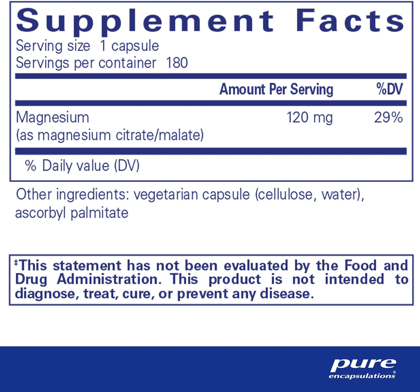 Premium Magnesium Citrate/Malate Supplement for Energy, Bone & Heart Health - 180 Capsules - Supports Nutrient Utilization - Pure Encapsulations