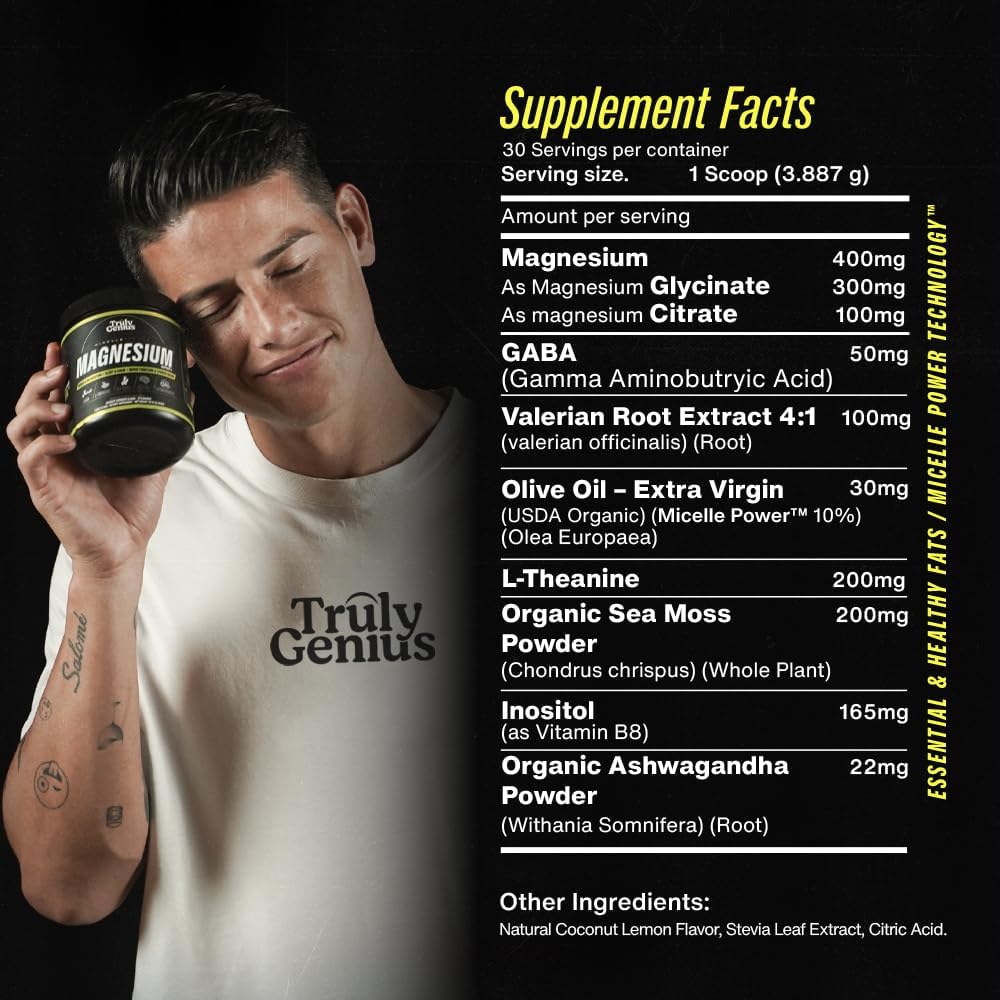 Premium Magnesium Glycinate Powder with L-Theanine, Ashwagandha, Valerian Root for Muscle Repair - High Absorption - 30 Servings - Coconut Lemonade Flavor