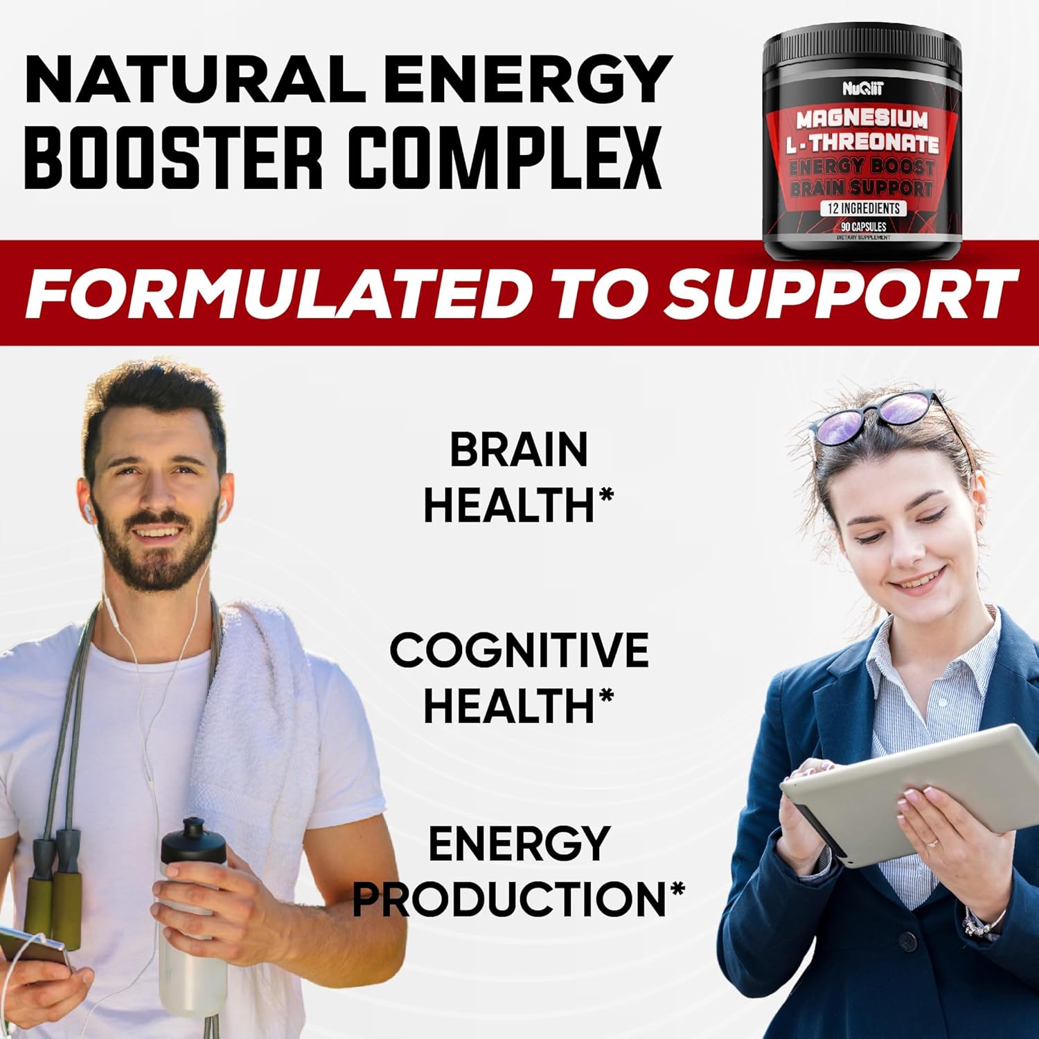 Premium Magnesium L-Threonate 1000mg Capsules with Irish Sea Moss, L-Theanine - Boost Mood, Brain Health, Memory, Focus - 90 Count