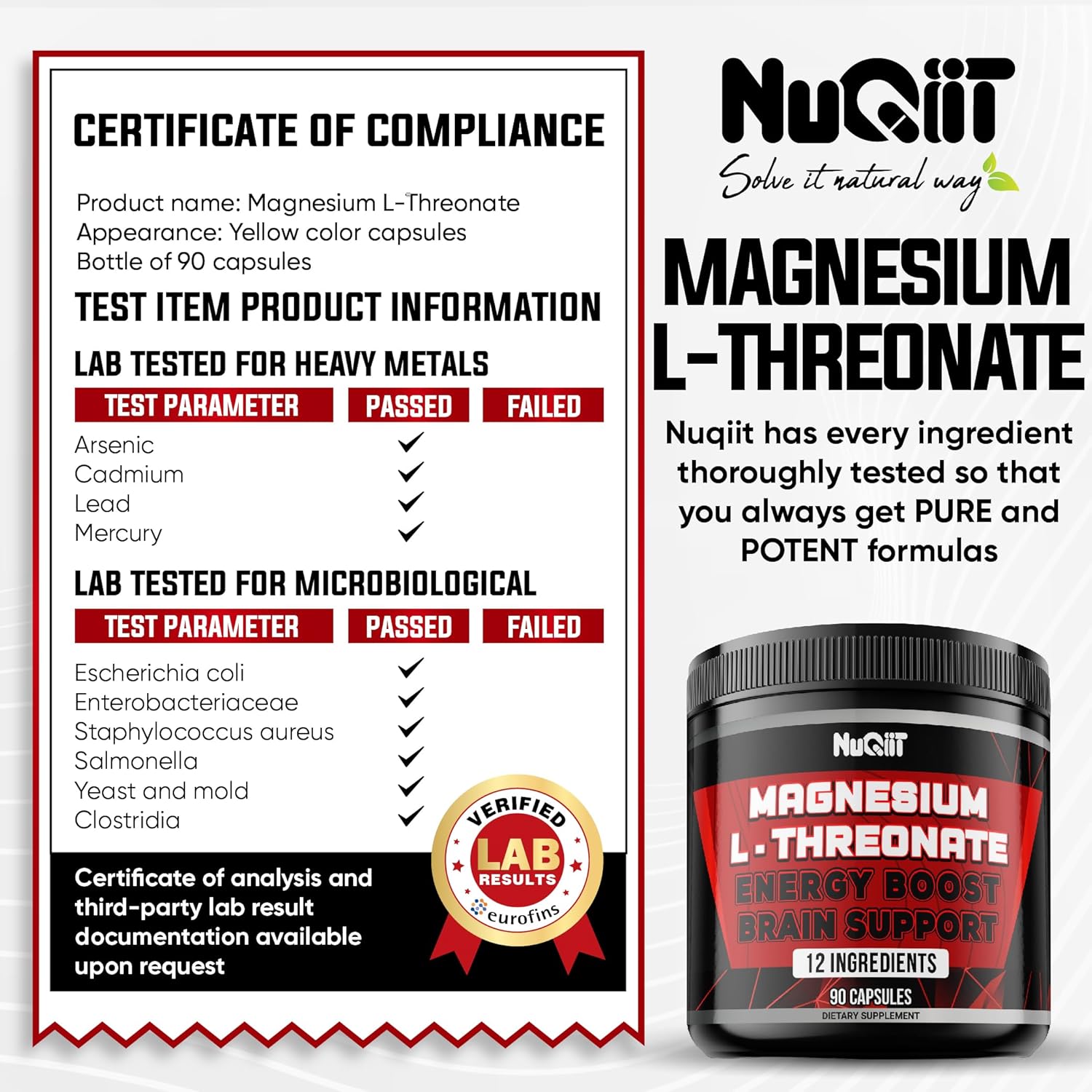 Premium Magnesium L-Threonate 1000mg Capsules with Irish Sea Moss, L-Theanine - Boost Mood, Brain Health, Memory, Focus - 90 Count