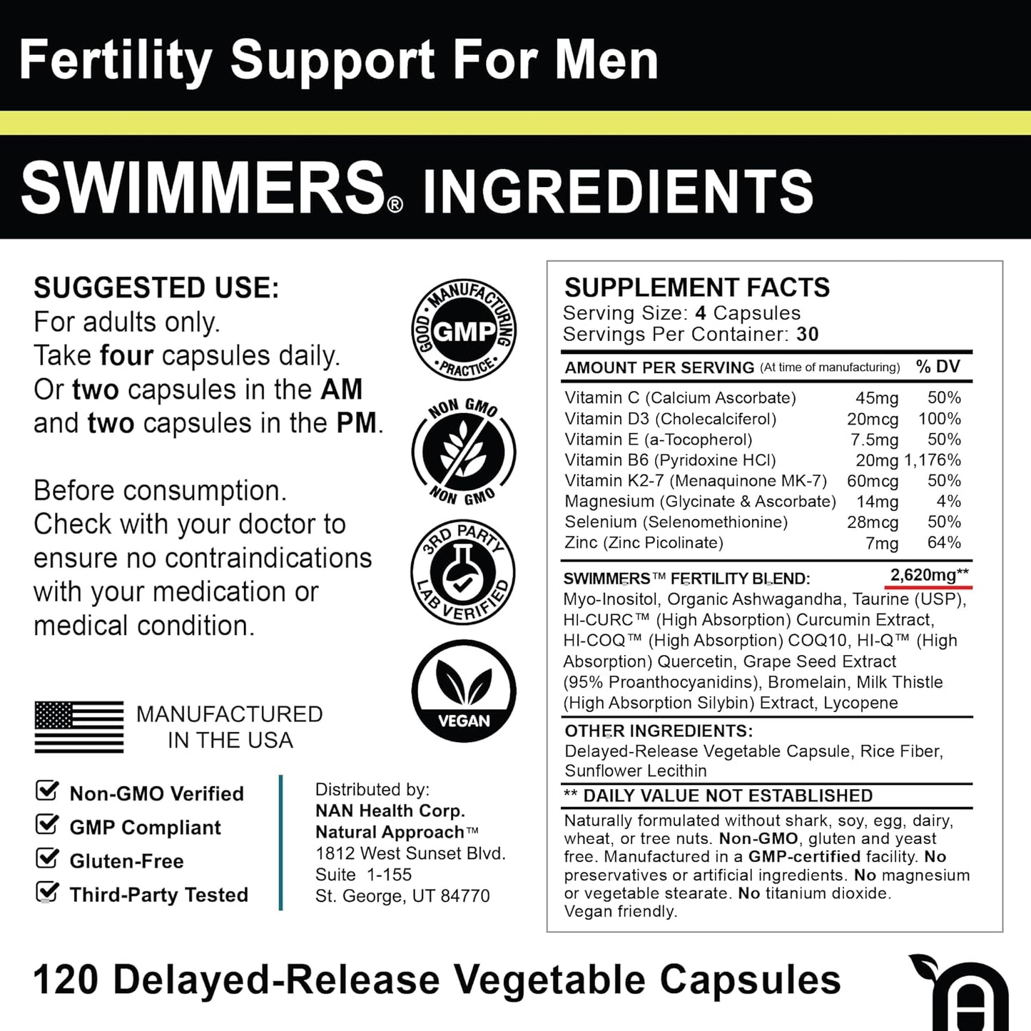 Premium Male Fertility Blend for Healthy Conception - 120 Capsules | Natural Swimmers Support for Men | Optimal Sperm Count & Motility | Multivitamin & Prenatal for Male Health